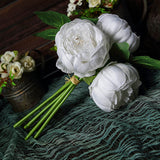 5 Flower Head White Peony Bouquet | Artificial Silk Peonies Spray