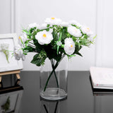 4 Bushes | White Artificial Silk Peony Flower Bouquet Arrangement