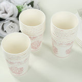 24 Pack White Pink French Toile Party Cups, Elegant Disposable Paper Cups - 9oz