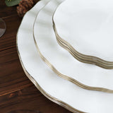 10 Pack | 11 White Disposable Dinner Plates With Gold Ruffled Rim, Round Plastic Party Plates