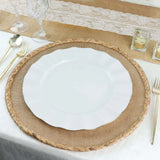 10 Pack | 11 White Disposable Dinner Plates With Gold Ruffled Rim, Round Plastic Party Plates