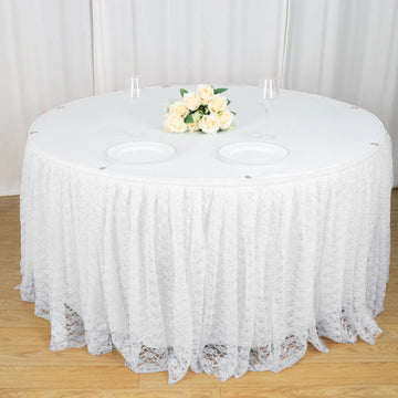 14ft White Premium Pleated Lace Table Skirt