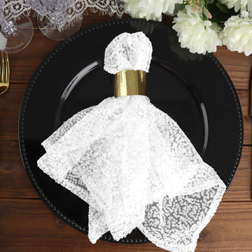 20”x20” White Premium Sequin Cloth Dinner Napkin | Reusable Linen