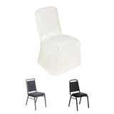 Ivory Polyester Square Top Banquet Chair Cover, Reusable Slip On Chair Cover