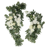 Set of 2 White Silk Rose Wedding Arch Flowers with Eucalyptus Leaves