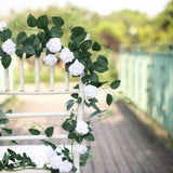 6ft | 20 White Artificial Silk Roses Flower Garland, Hanging Vine