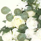 Set of 2 White Silk Rose Wedding Arch Flowers with Eucalyptus Leaves#whtbkgd