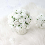 48 Roses | 1Inch White Real Touch Artificial DIY Foam Rose Flowers With Stem, Craft Rose Buds