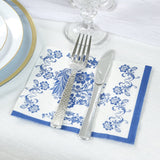 50 Pack 2-Ply Paper Beverage Napkins in White Royal Blue Damask Pattern