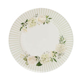 25 Pack White Sage Green Party Paper Plates with Floral Lined Rim, Disposable Dinner Plates#whtbkgd