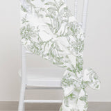 Polyester Chair Sashes White Dusty Sage Green French Toile Floral Design