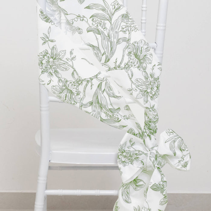 Polyester Chair Sashes White Dusty Sage Green French Toile Floral Design