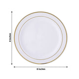 10 Pack | 8inch Très Chic Gold Rim White Disposable Salad Plates, Plastic Dessert Appetizer Plates