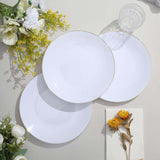 10 Pack | 8inch Glossy White Round Plastic Salad Plates With Gold Rim