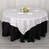 White Satin Stripe Square Table Overlay, Smooth Elegant Table Topper