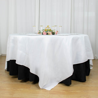 Elevate Your Event with the 90x90 White Seamless Premium Polyester Square Table Overlay