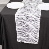 12x108inch White Black Wave Mesh Table Runner With Embroidered Sequins