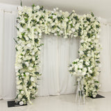 8ftx8ft Roll Up Flower Backdrop for Arch Stand, White with Fabric Backing - Artificial Silk Roses, Hydrangeas & Chrysanthemums for Weddings