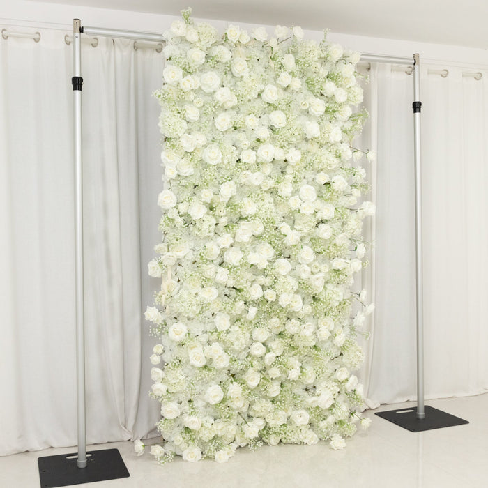 8ftx4ft Roll Up Artificial Flower Wall Panel Backdrop with White Silk Roses