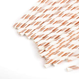 25 Pack 8" White/Rose Gold Striped Disposable Paper Straws