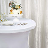 White Round Heavy Duty Spandex Cocktail Table Cover With Natural Wavy Drapes