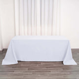 90"x132" White Polyester Rectangular Tablecloth