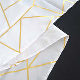 54"x54" White Polyester Square Table Overlay With Gold Foil Geometric Pattern