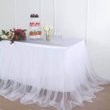 17FT White Extra Long 48 inch Two Layered Tulle & Satin Table Skirt