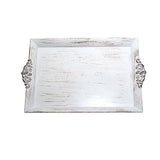 Antique White Wash Rectangle Decorative Acrylic Serving Trays With Embossed Rims - 14x10Inch