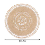 4 Pack | Natural 15inch Jute & White Braided Placemats, Rustic Round Woven Burlap Table Mats