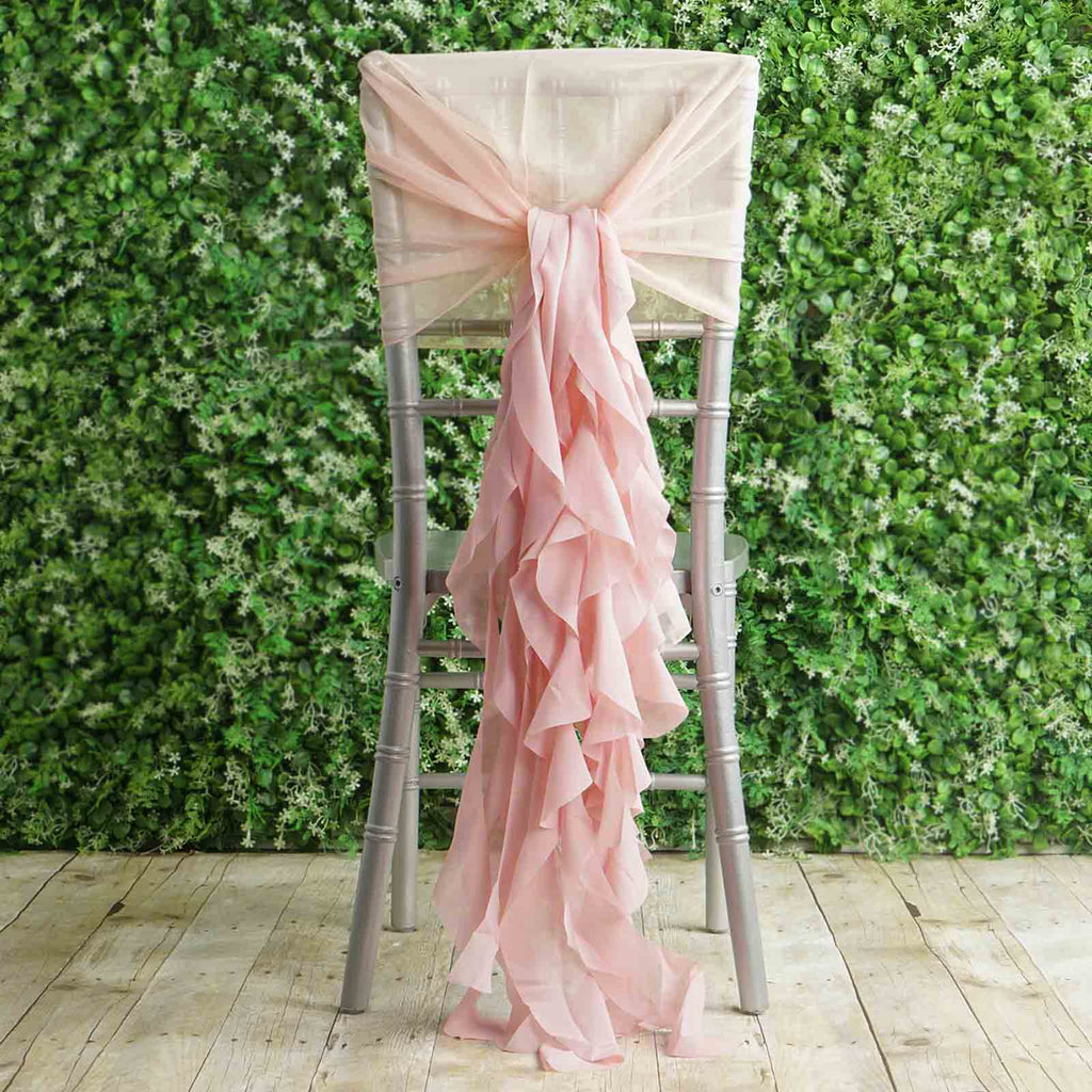 Ruffled Chiffon Chair Sashes Blush | TableclothsFactory