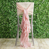 1 Set Rose Gold / Blush Chiffon Hoods With Ruffles Willow Chiffon Chair Sashes