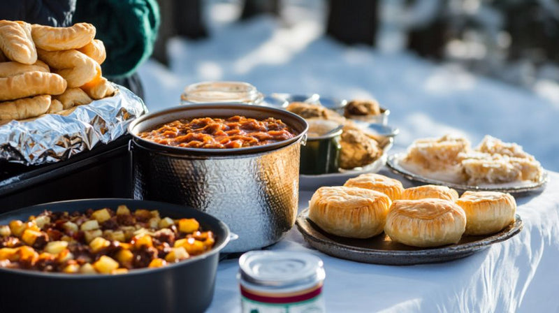 winter picnic table setting- warm winter food