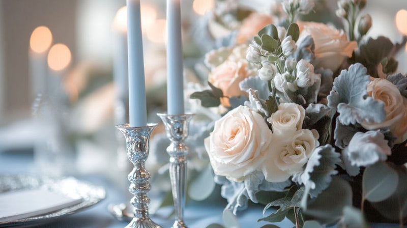 winter wedding colors- dusty blue and silver