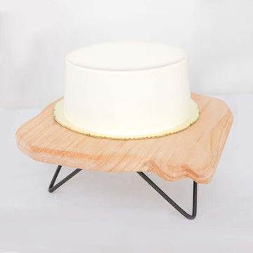 Wooden Cake Cupcake Stand Natural Wood Slice Design - Cheese Board Serving Tray with Hairpin Legs 12" Square