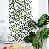 Expandable Wooden Lattice Fence With Artificial Ivy Leaf Trellis Vines, Accordion Backdrop Fencing