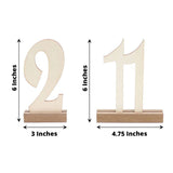 20 Pack | 6inch Natural Wooden 1-20 Wedding Table Numbers Set With Holder Base