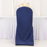 Navy Blue Stretch Slim Fit Scuba Banquet Chair Cover, Wrinkle Free Durable Slip On Chair Cover