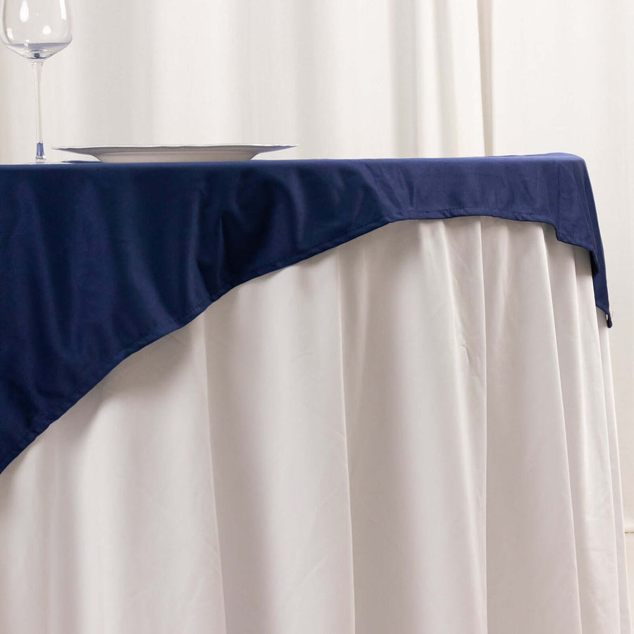 54" Navy Blue Premium Scuba Wrinkle Free Square Table Overlay, Scuba Polyester Table Topper