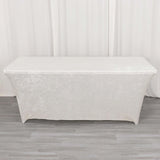 6ft White Crushed Velvet Spandex Fitted Rectangular Table Cover