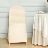 Beige Polyester Banquet Chair Cover, Reusable Stain Resistant Slip On Chair Cover