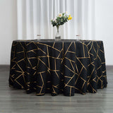 120inch Black Round Polyester Tablecloth With Gold Foil Geometric Pattern