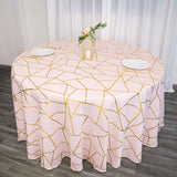 120inch Blush/Rose Gold Round Polyester Tablecloth With Gold Foil Geometric Pattern