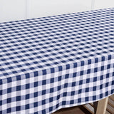 60"x126" White Navy Blue Buffalo Plaid Rectangle Tablecloth, Checkered Polyester Tablecloth