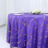 120inch Purple Round Polyester Tablecloth With Gold Foil Geometric Pattern