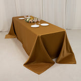 90x156inch Gold Seamless Lamour Satin Rectangle Tablecloth for 8 Foot Table