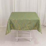 Dusty Sage Green Polyester Square Tablecloth With Gold Foil Tree Branch Pattern