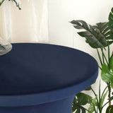 Navy Blue Round Heavy Duty Spandex Cocktail Table Cover With Natural Wavy Drapes