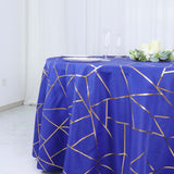 120inch Royal Blue Round Polyester Tablecloth With Gold Foil Geometric Pattern