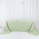 90x156inch Sage Green Rectangle Polyester Tablecloth With Gold Foil Geometric Pattern